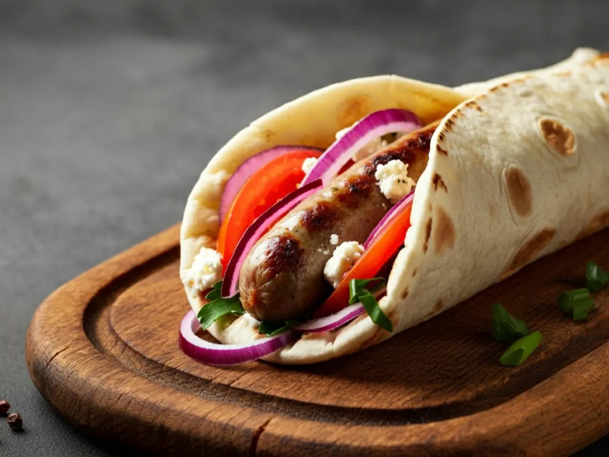 Greek Sausage Wraps with Vinaigrette Greek Sausage Wraps with Vinaigrette