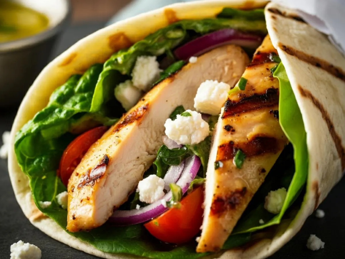 Grilled Chicken Greek Salad Wraps with Vinagrette Grilled Chicken Greek Salad Wraps with Vinagrette