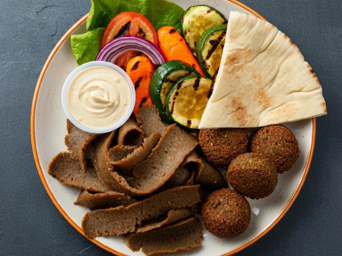 Individual Meatless Gyro Meat & Falafel Platter Box Individual Meatless Gyro Meat & Falafel Platter Box