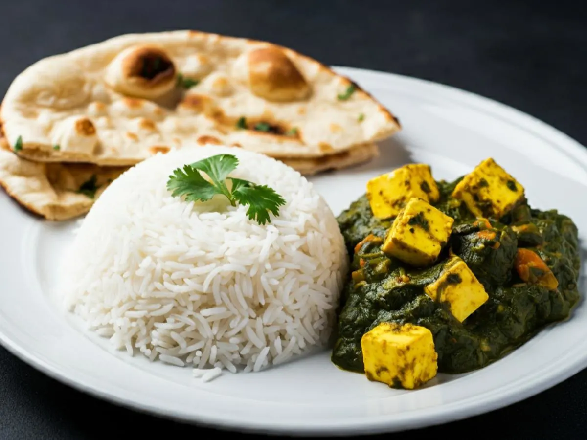 Saag Paneer, White Rice & Butter Naan [16oz]