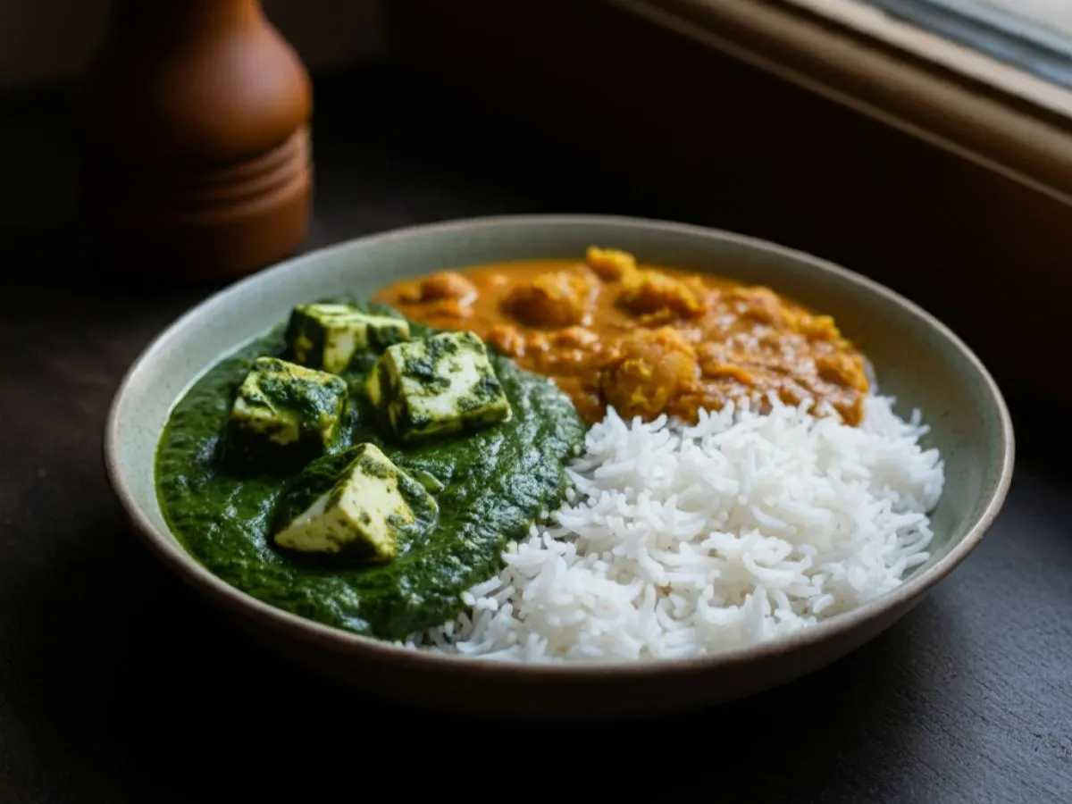 Saag Paneer, White Rice & Channa Masala [16oz]