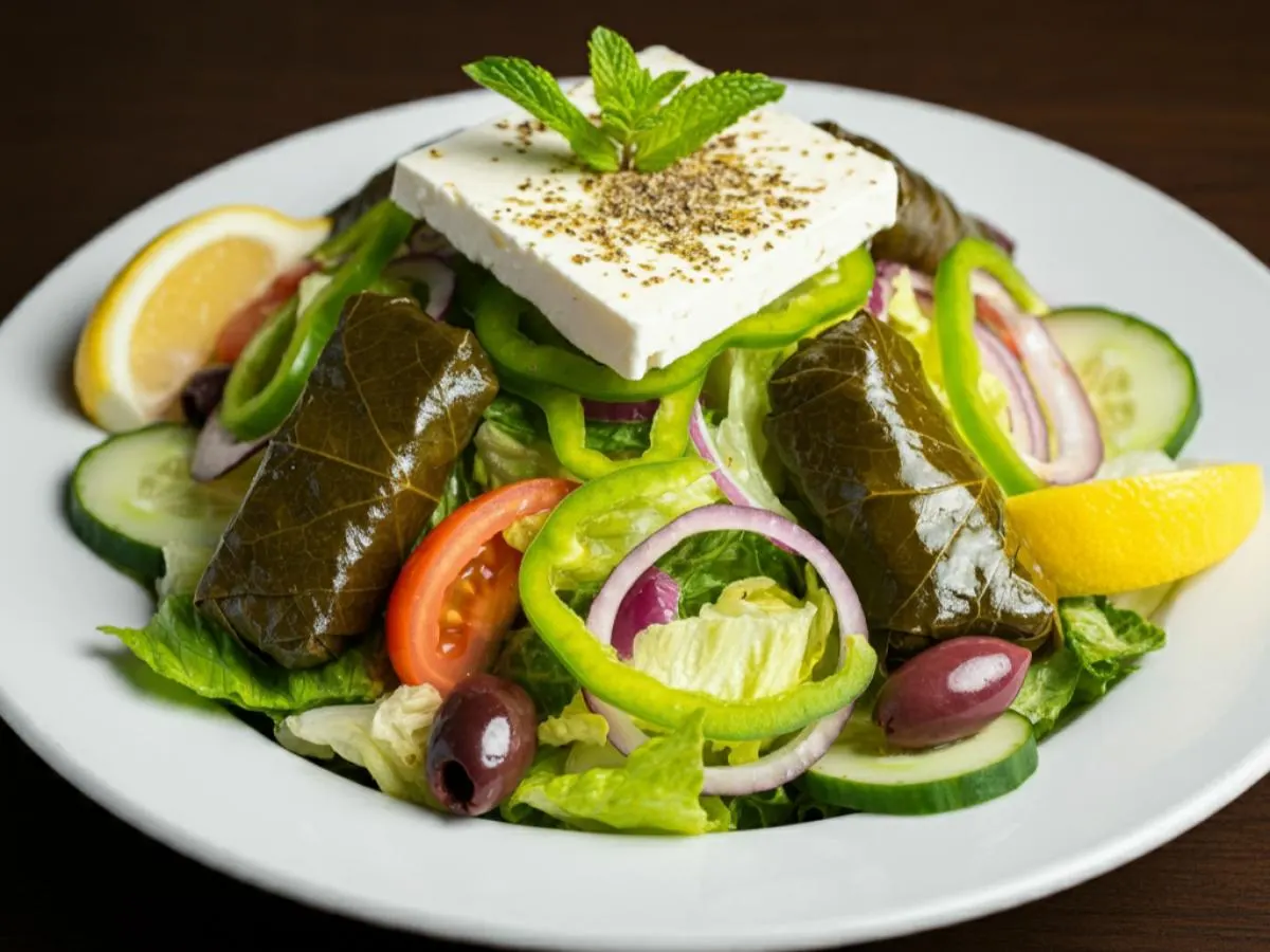 Individual Greek Salad with Dolmathes (Vegetarian) Individual Greek Salad with Dolmathes (Vegetarian)