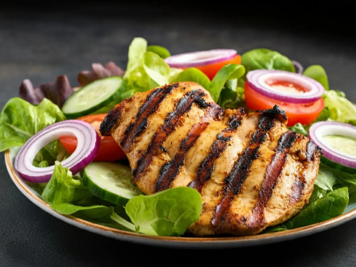 Grilled Chicken (Olive Oil Only) Salad w/Tomatoes, Cucumber, Onion (no dressing) Grilled Chicken (Olive Oil Only) Salad w/Tomatoes, Cucumber, Onion (no dressing)