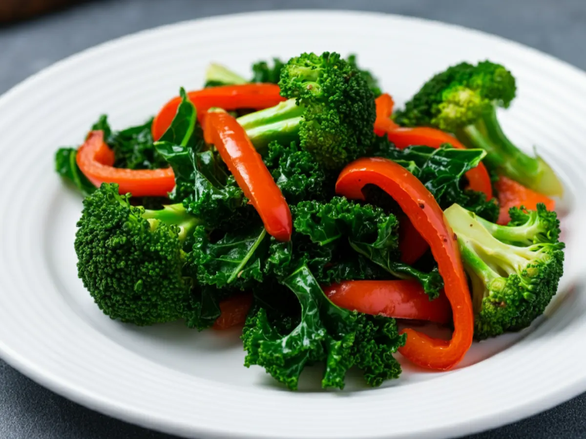 Kale Broccoli Sautee with Red Bell Peppers Kale Broccoli Sautee with Red Bell Peppers