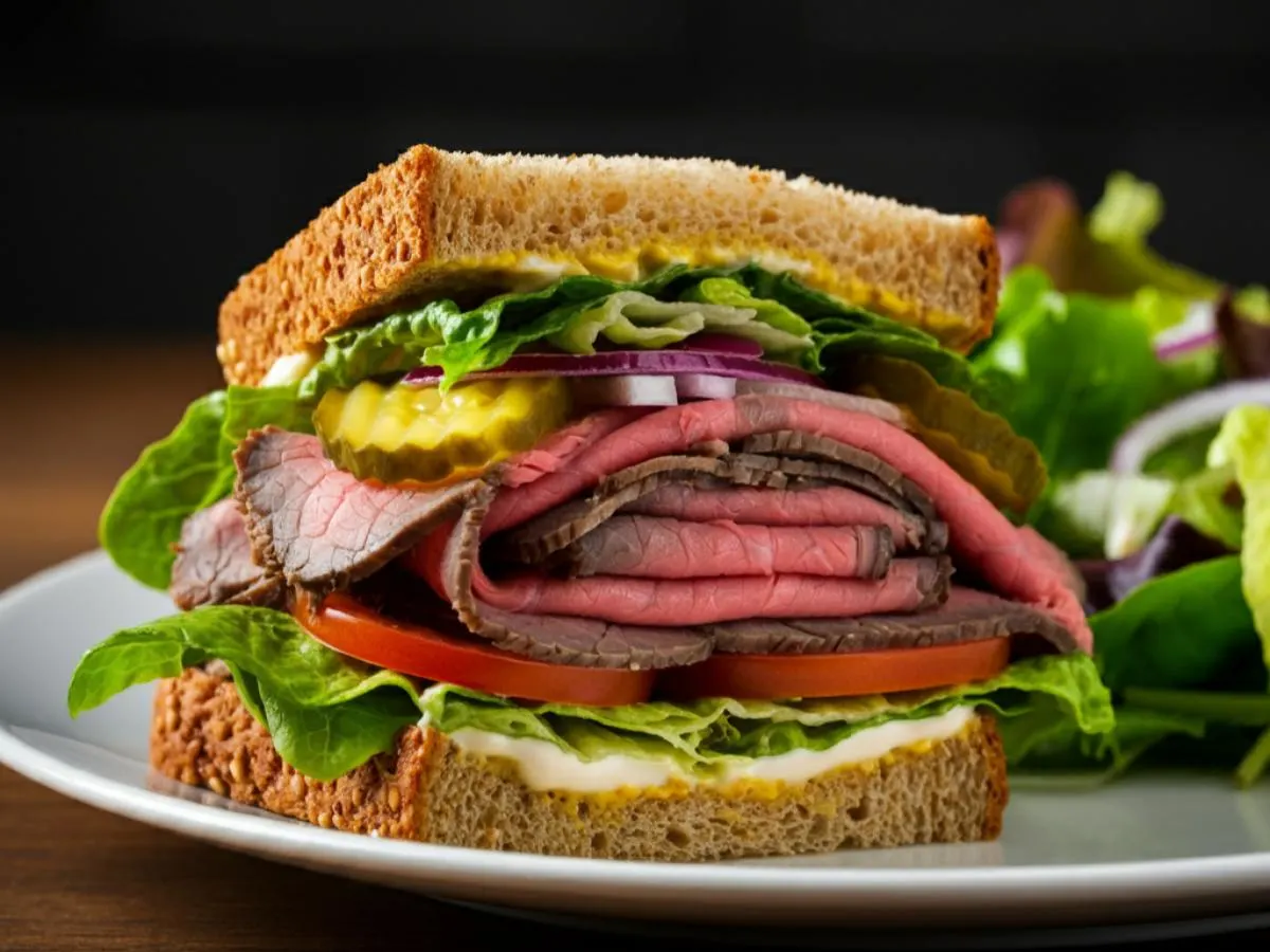 Home Cooked Roast Beef Sandwich and Green Salad Home Cooked Roast Beef Sandwich and Green Salad