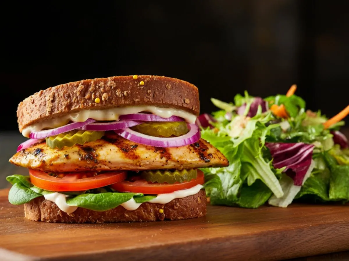 Grilled Chicken Breast Sandwich and Green Salad Grilled Chicken Breast Sandwich and Green Salad