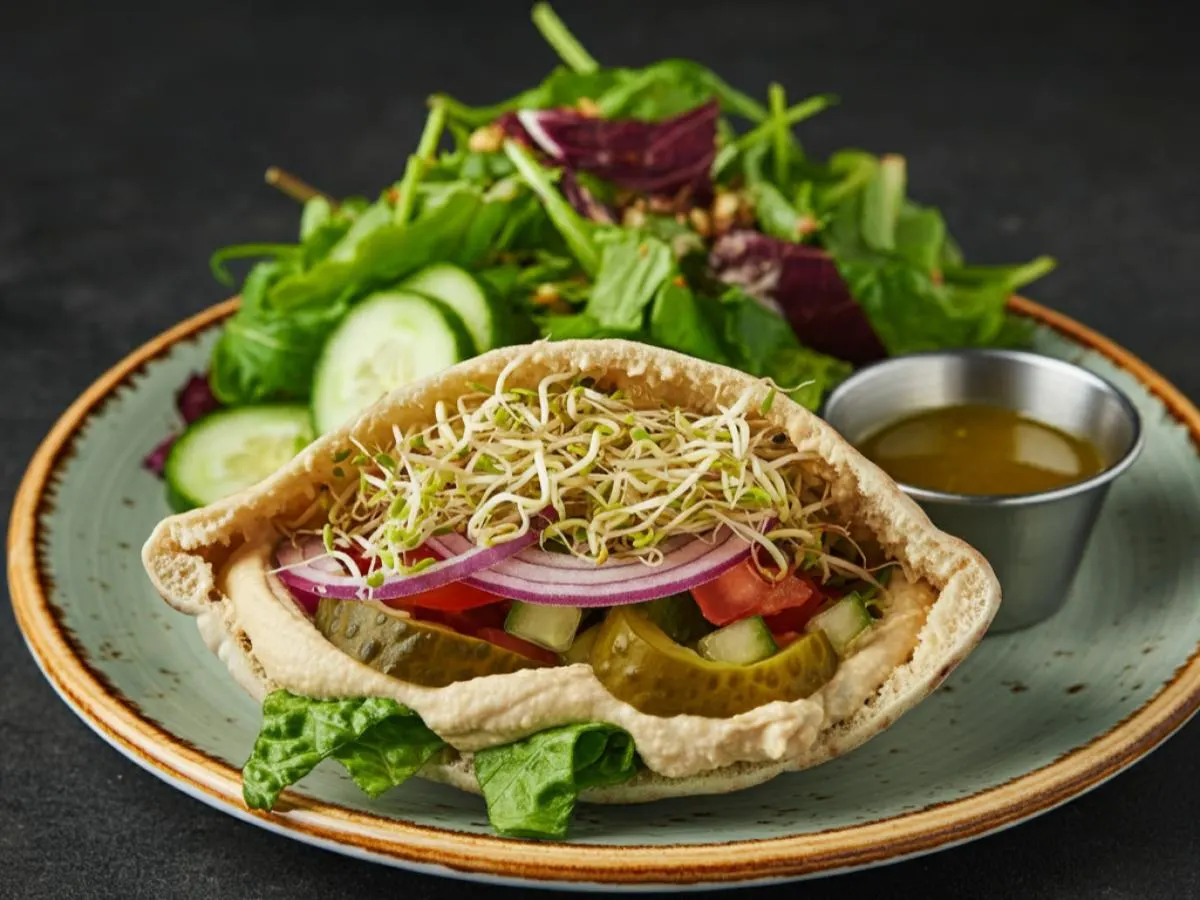 Veggie in Pita with Hummus and Green Salad Veggie in Pita with Hummus and Green Salad