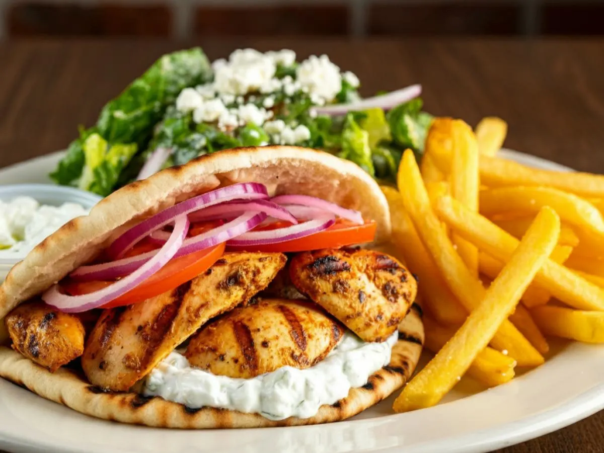 Grilled Chicken Gyro with Greek Fries and Salad Grilled Chicken Gyro with Greek Fries and Salad