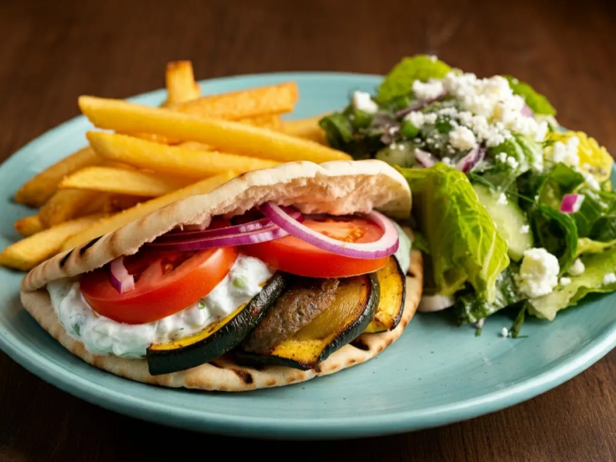 Grilled Veggies Gyro with Greek Fries and Salad Grilled Veggies Gyro with Greek Fries and Salad