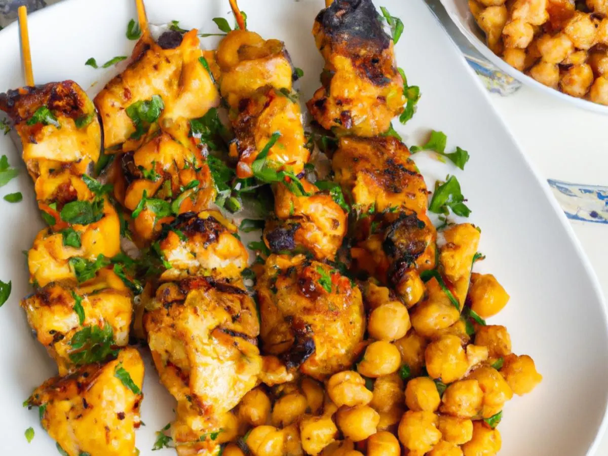Spicy Chicken Kabob with Chickpea Salad and Baklava Spicy Chicken Kabob with Chickpea Salad and Baklava