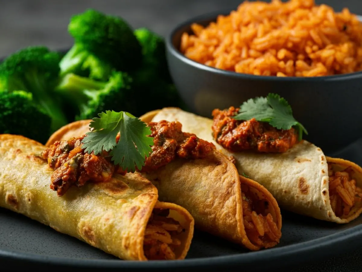 Potato Flautas Plate with Vegan Spanish Rice & House Salsa (NO CHEESE)
