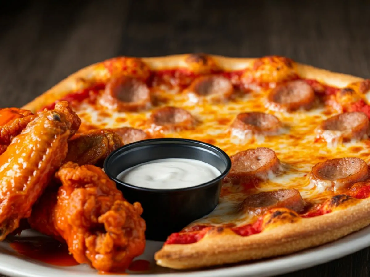 Personal Sausage Pizza and Boneless Mild Buffalo Wings Personal Sausage Pizza and Boneless Mild Buffalo Wings