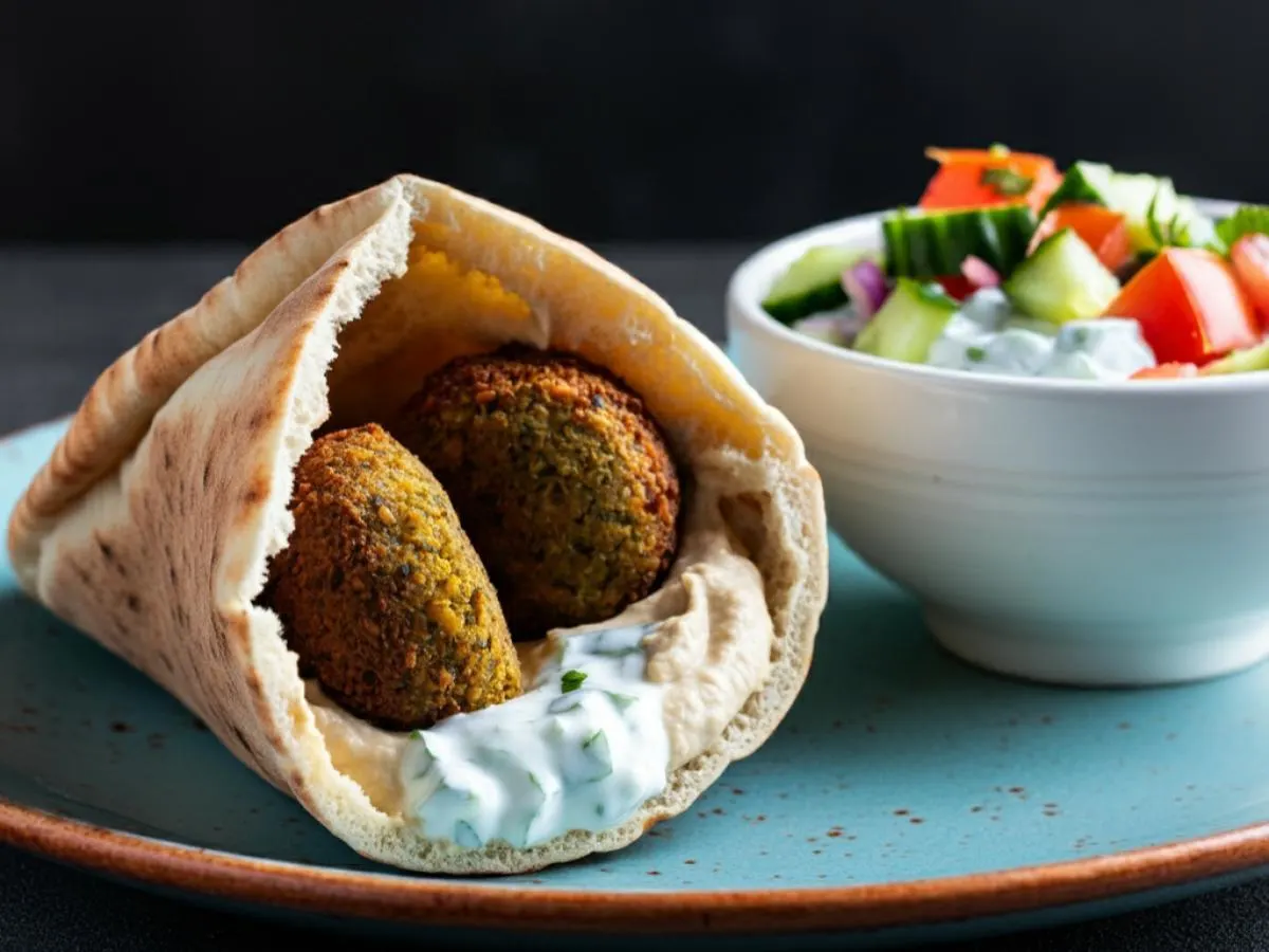 Falafel Sandwich w/ tzatiki salad Falafel Sandwich w/ tzatiki salad