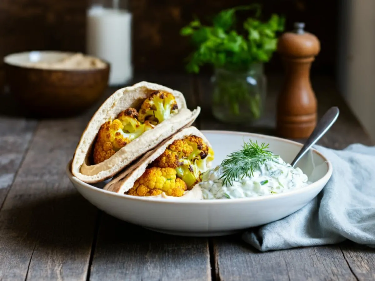 Cauliflower Sandwich with with Tzatiki salad Cauliflower Sandwich with with Tzatiki salad