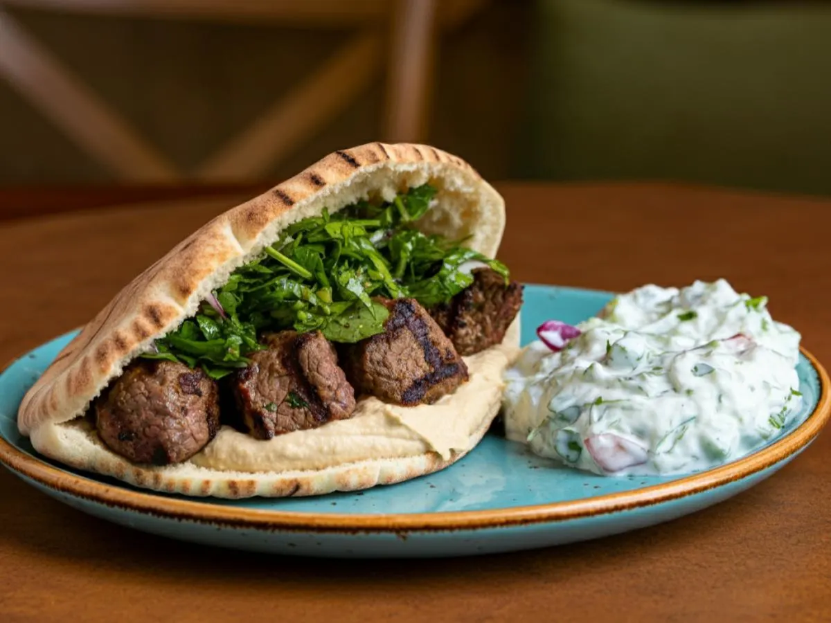 Kofta Kebab Sandwich w/ tzatiki salad Kofta Kebab Sandwich w/ tzatiki salad