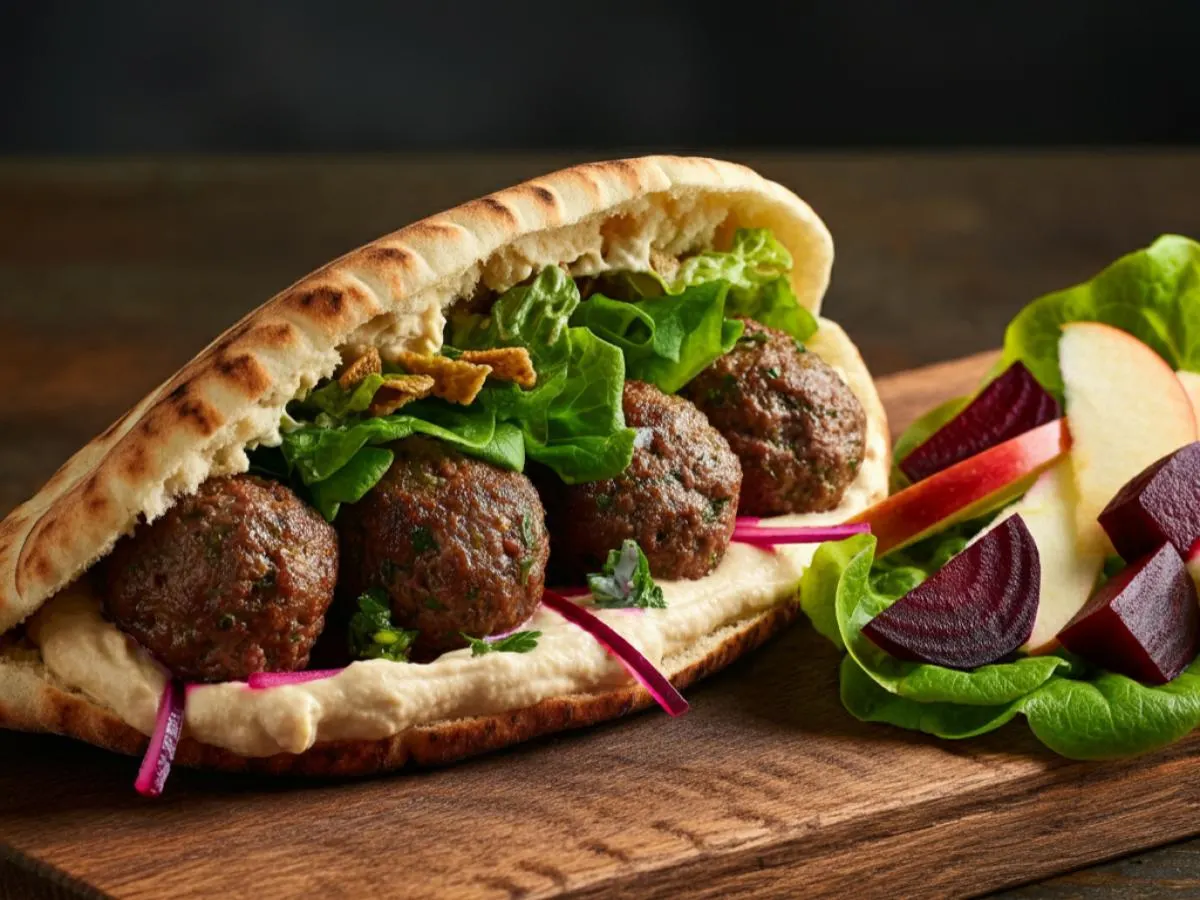 Kofta Kebab Sandwich w/ beets & apple salad Kofta Kebab Sandwich w/ beets & apple salad