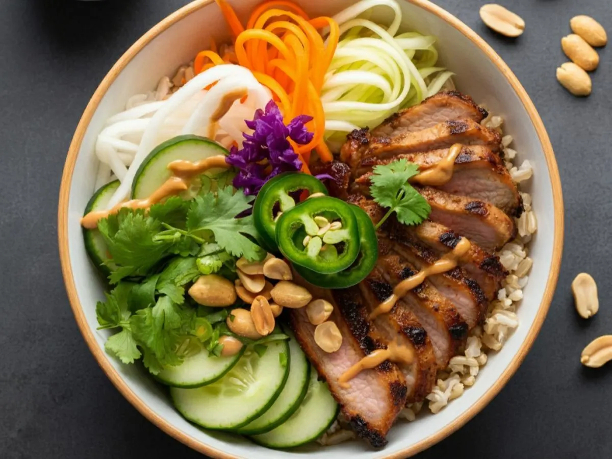 Saigon Peanut Rice Bowl with Grilled Pork Saigon Peanut Rice Bowl with Grilled Pork