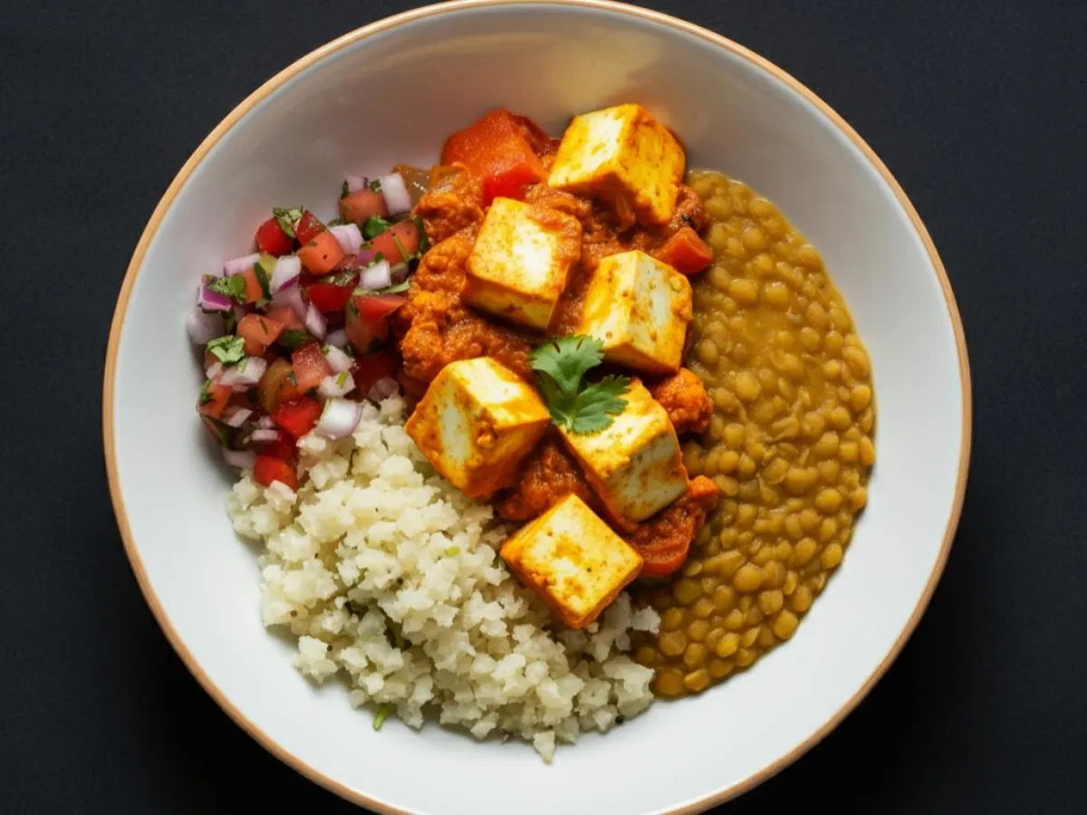 Paneer Tikka Masala Bowl with Daal and Riced Cauliflower