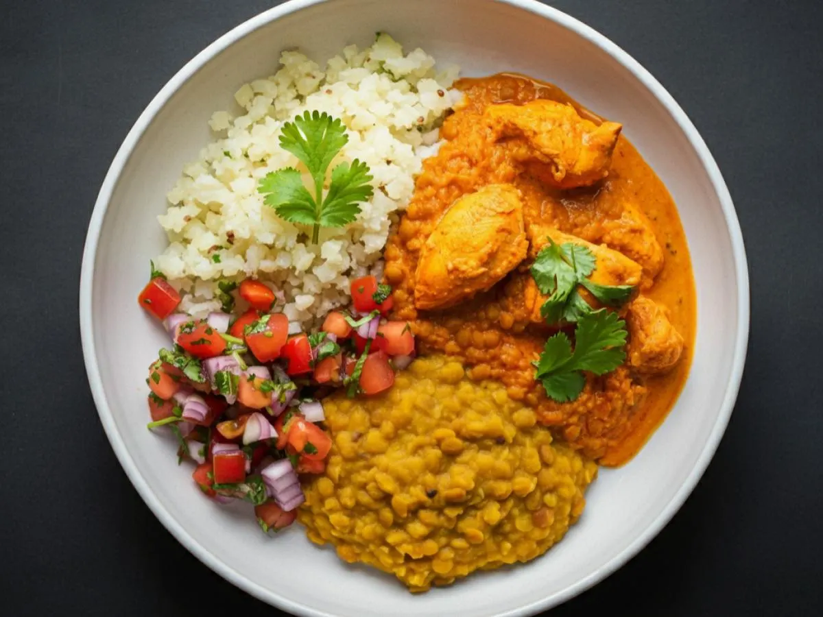 Ghee Makhni Butter Chicken Bowl with Daal and Riced Cauliflower