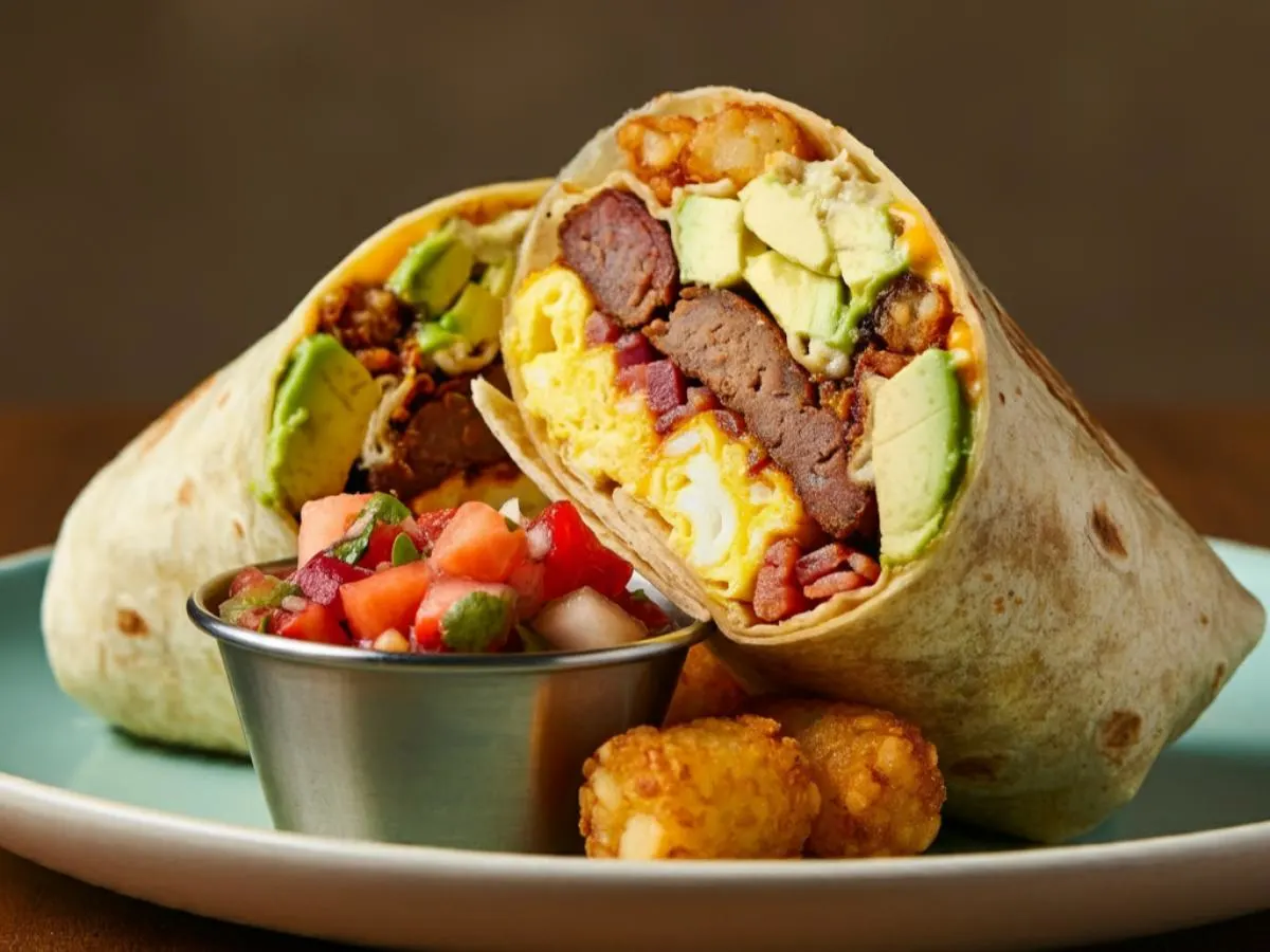Mamacita Vegan Burrito and Fresh Fruit Mamacita Vegan Burrito and Fresh Fruit