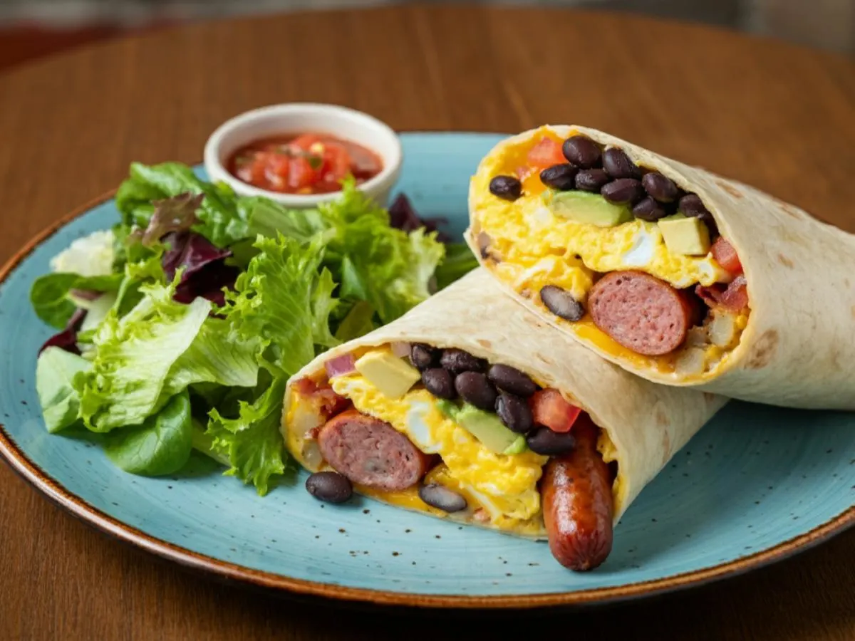 The Chavela Burrito and Mix Greens The Chavela Burrito and Mix Greens