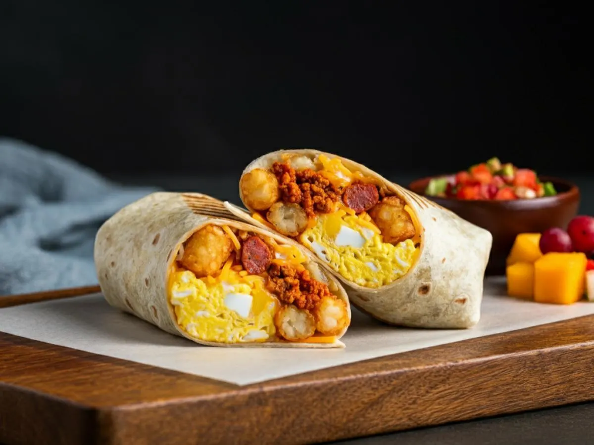 The Chori Burrito and Fresh Fruit The Chori Burrito and Fresh Fruit