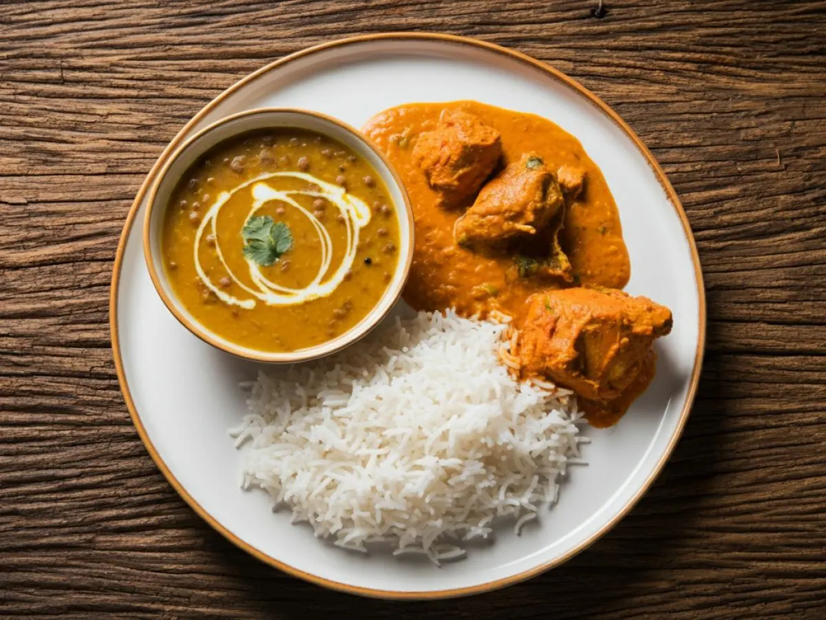 Butter Chicken with Dal Tadka and Plain Basmati Rice Butter Chicken with Dal Tadka and Plain Basmati Rice