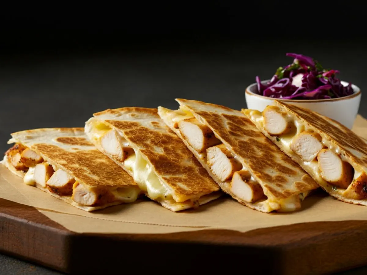 Boxed Chicken Quesadilla With Red Cabbage Slaw