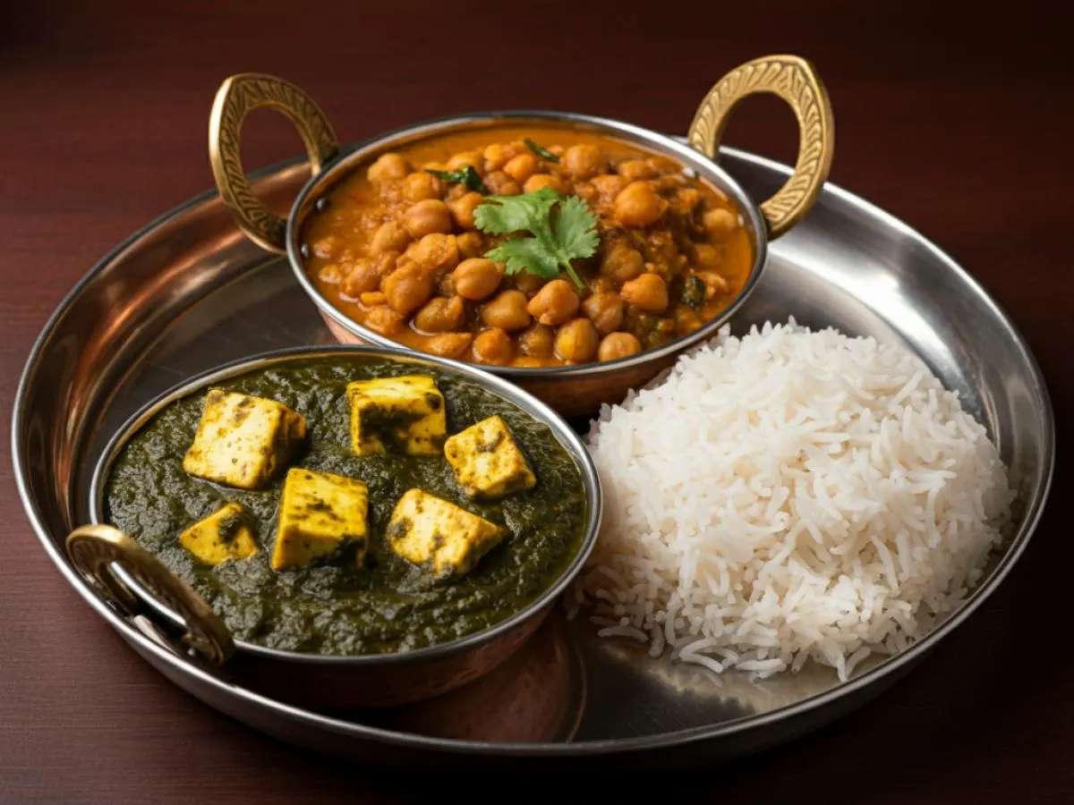 Saag Paneer with Chana Masala and Basmati Rice Saag Paneer with Chana Masala and Basmati Rice