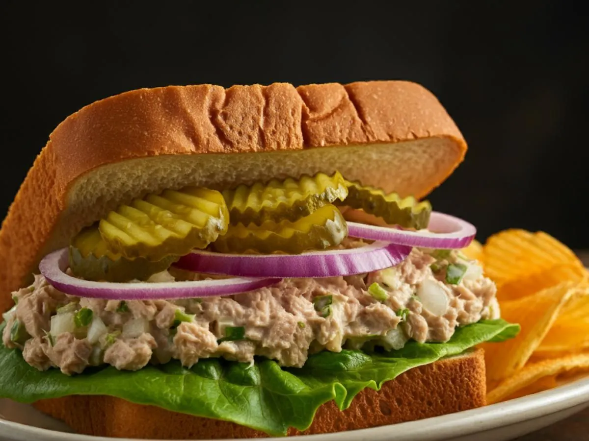 Albacore Tuna Sub on White Bread with Harvest Cheddar Sun Chips (No Tomatoes) Albacore Tuna Sub on White Bread with Harvest Cheddar Sun Chips (No Tomatoes)