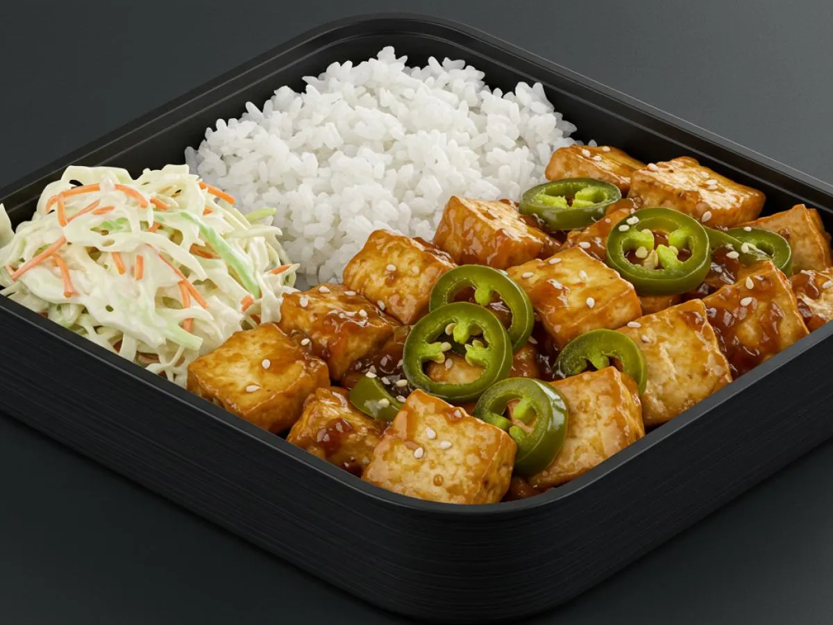 Jalapeno Stir-Fried Tofu with Rice + Coleslaw