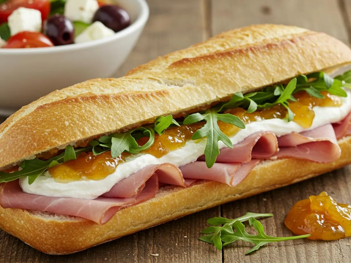 Honey Cured Ham Sandwich with Mediterranean Salad Honey Cured Ham Sandwich with Mediterranean Salad