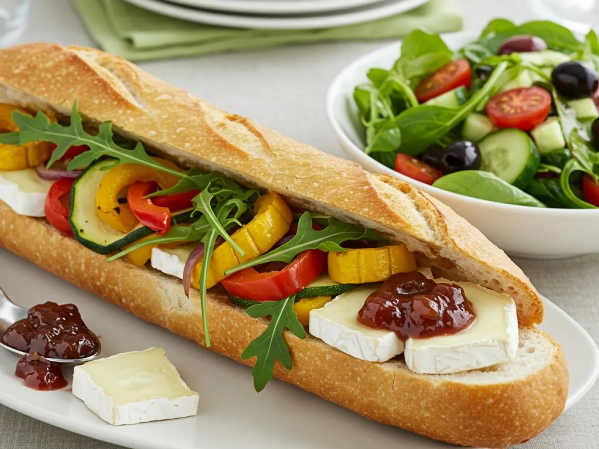 Roasted Vegetable Sandwich with Mediterranean Salad Roasted Vegetable Sandwich with Mediterranean Salad