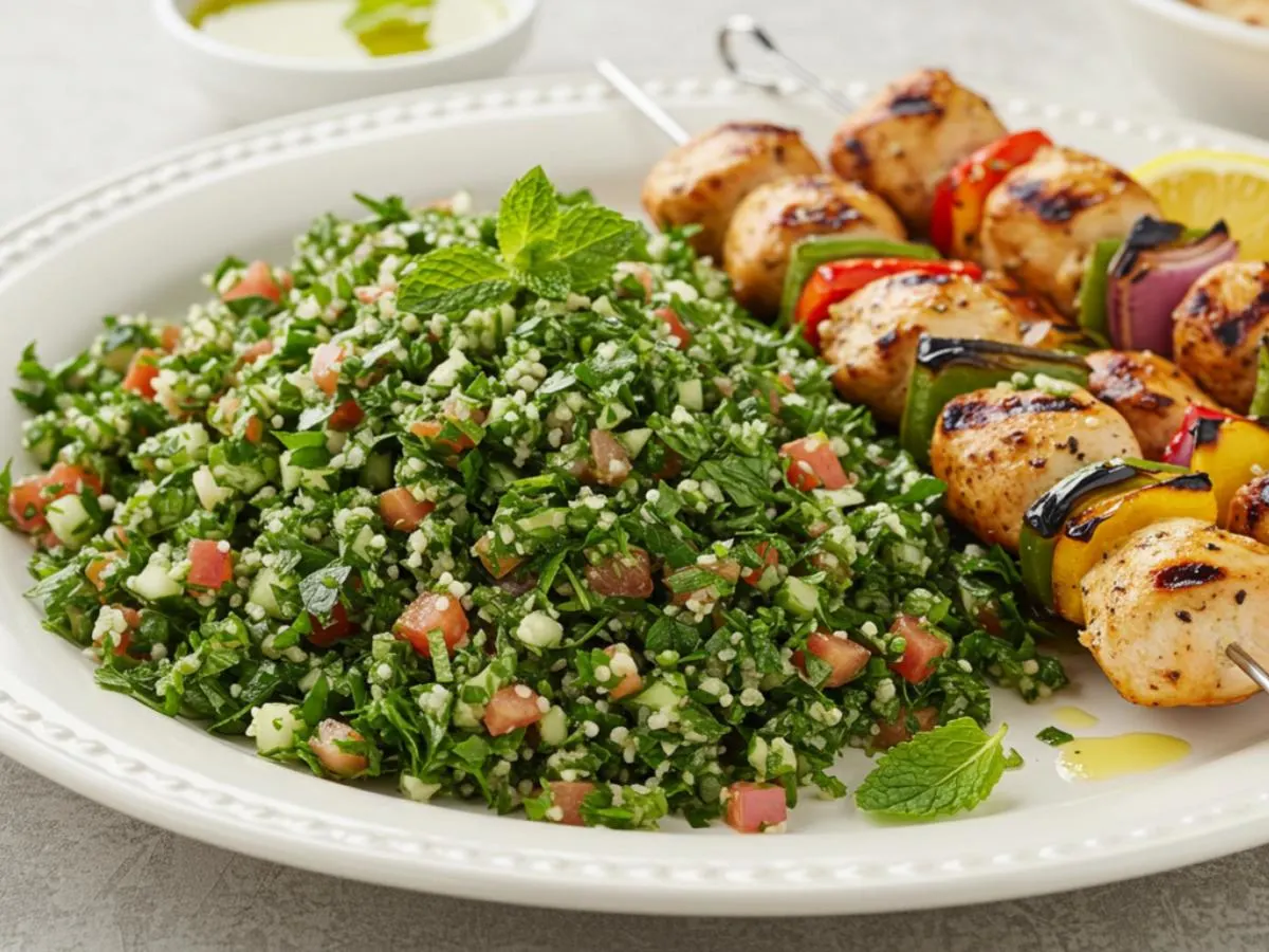 Tabouli Salad with Chicken Breast Kabob Tabouli Salad with Chicken Breast Kabob