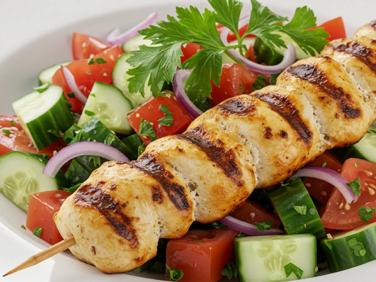 Shirazi Chopped Salad with Chicken Breast Kabob Shirazi Chopped Salad with Chicken Breast Kabob
