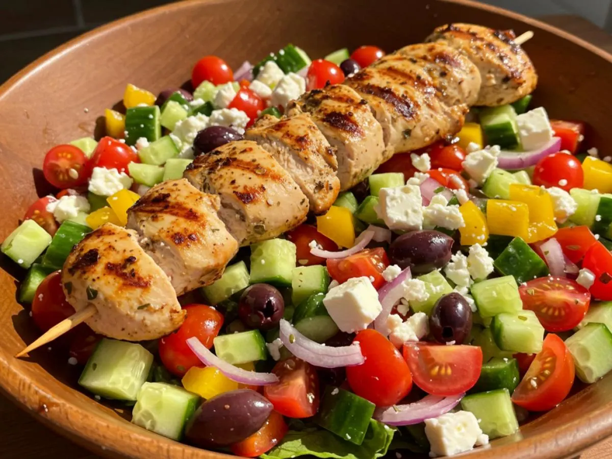 Mediterranean Chopped Salad with Chicken Breast Kabob Mediterranean Chopped Salad with Chicken Breast Kabob