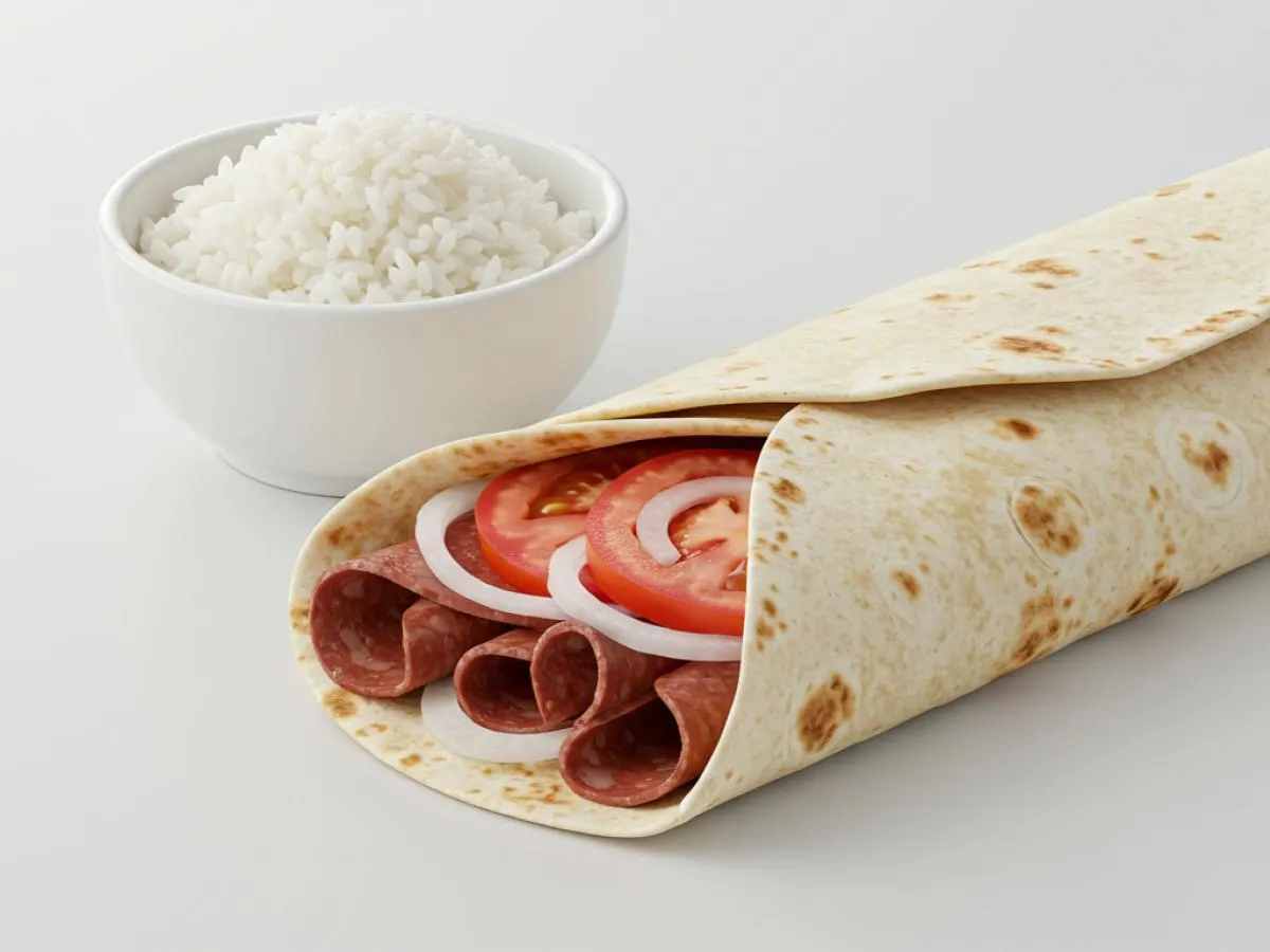 Beef & Lamb Sujuk Wrap With Side of Rice