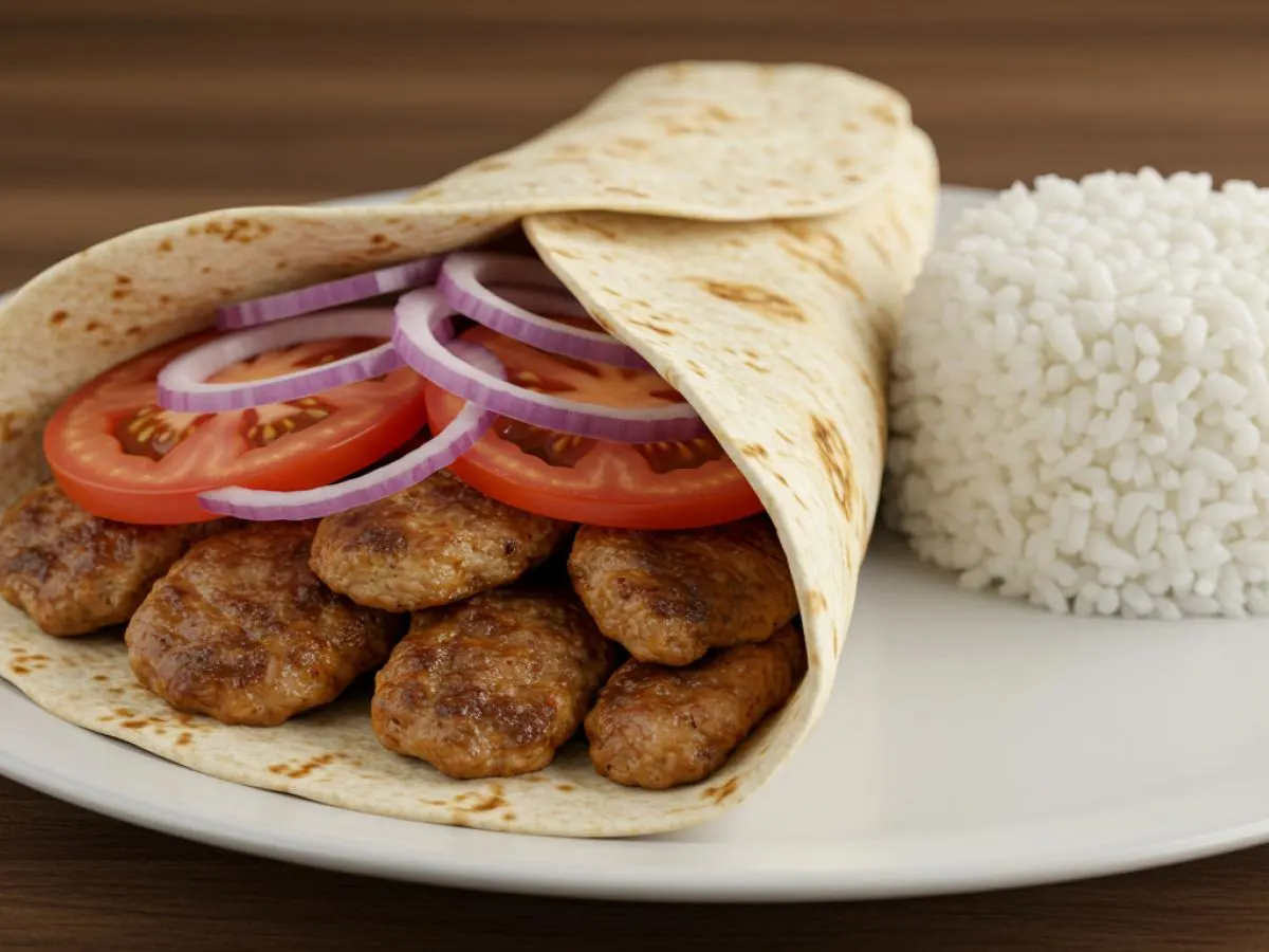 Chicken Kifta Kebab Wrap With Side of Rice