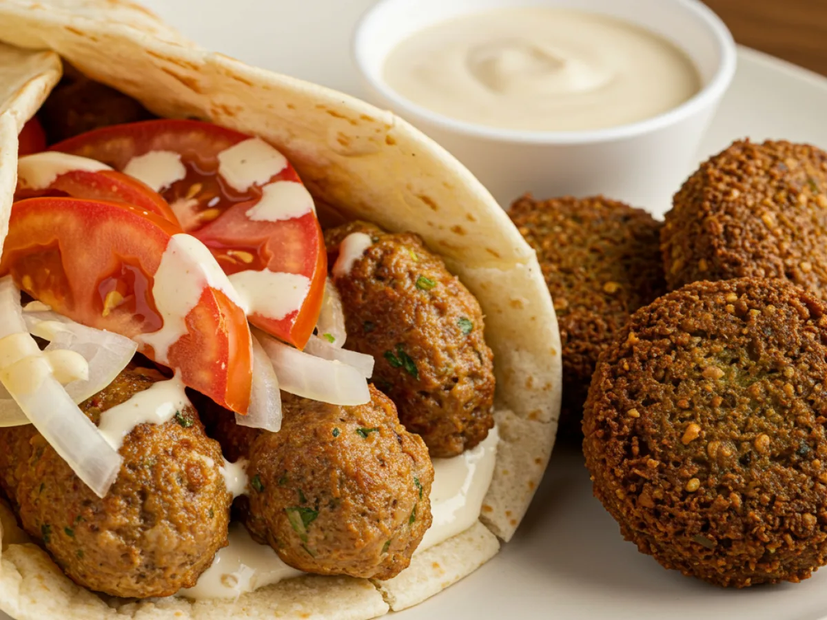 Chicken Kifta Kebab Wrap With Side of Falafel