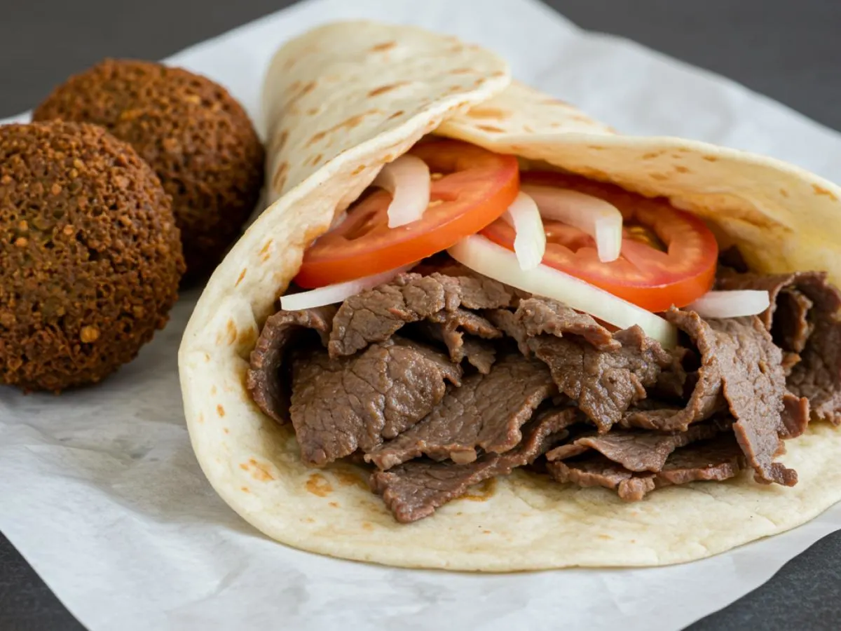 Beef Shawarma Wrap With Side of Falafel