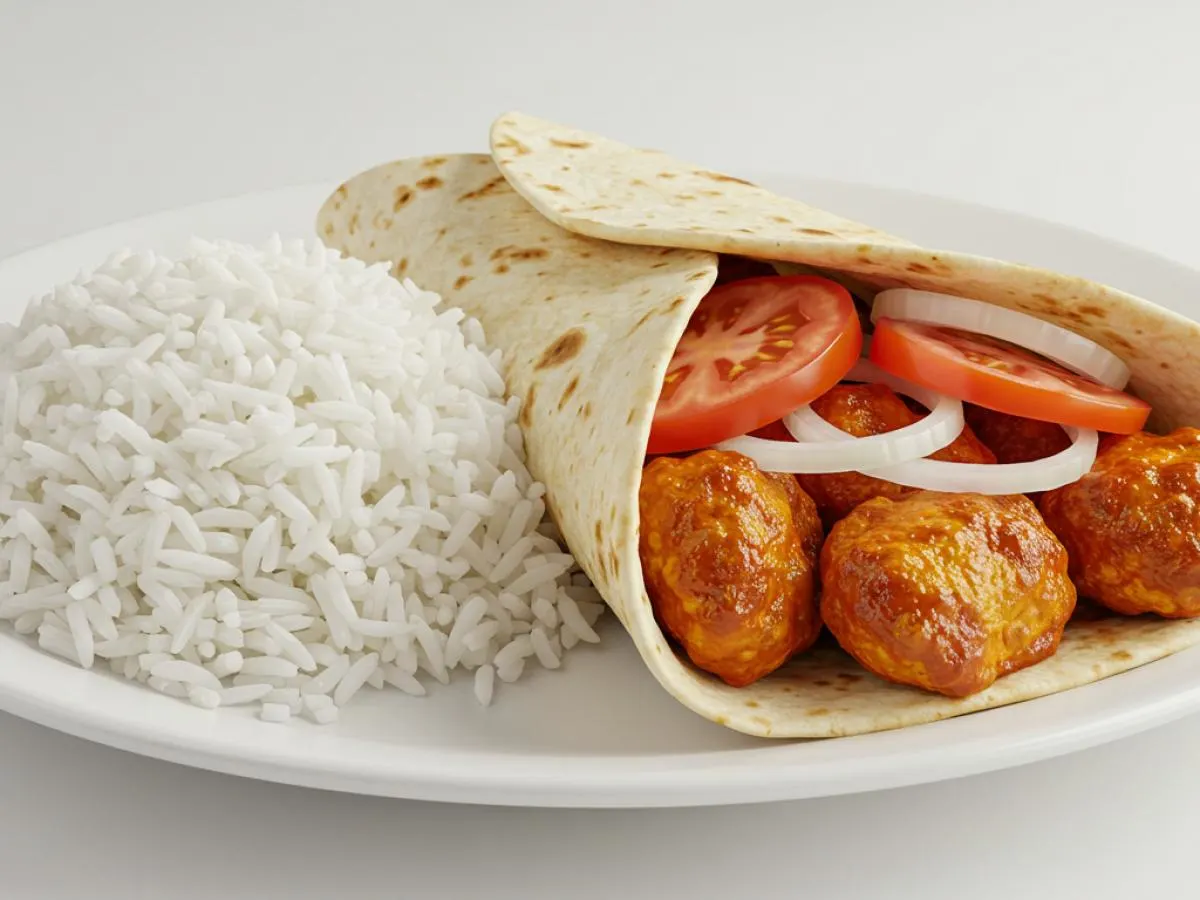 Spicy Chicken Tikka Kebab Wrap With Side of Rice