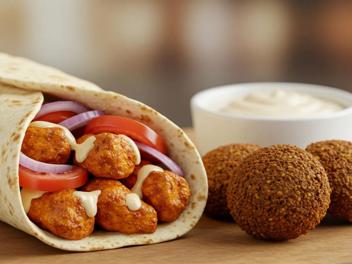 Spicy Chicken Tikka Kebab Wrap With Side of Falafel