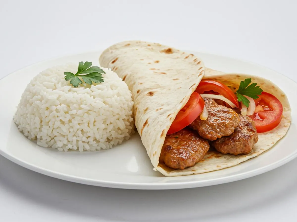 Kifta Kabob Wrap With Side of Rice