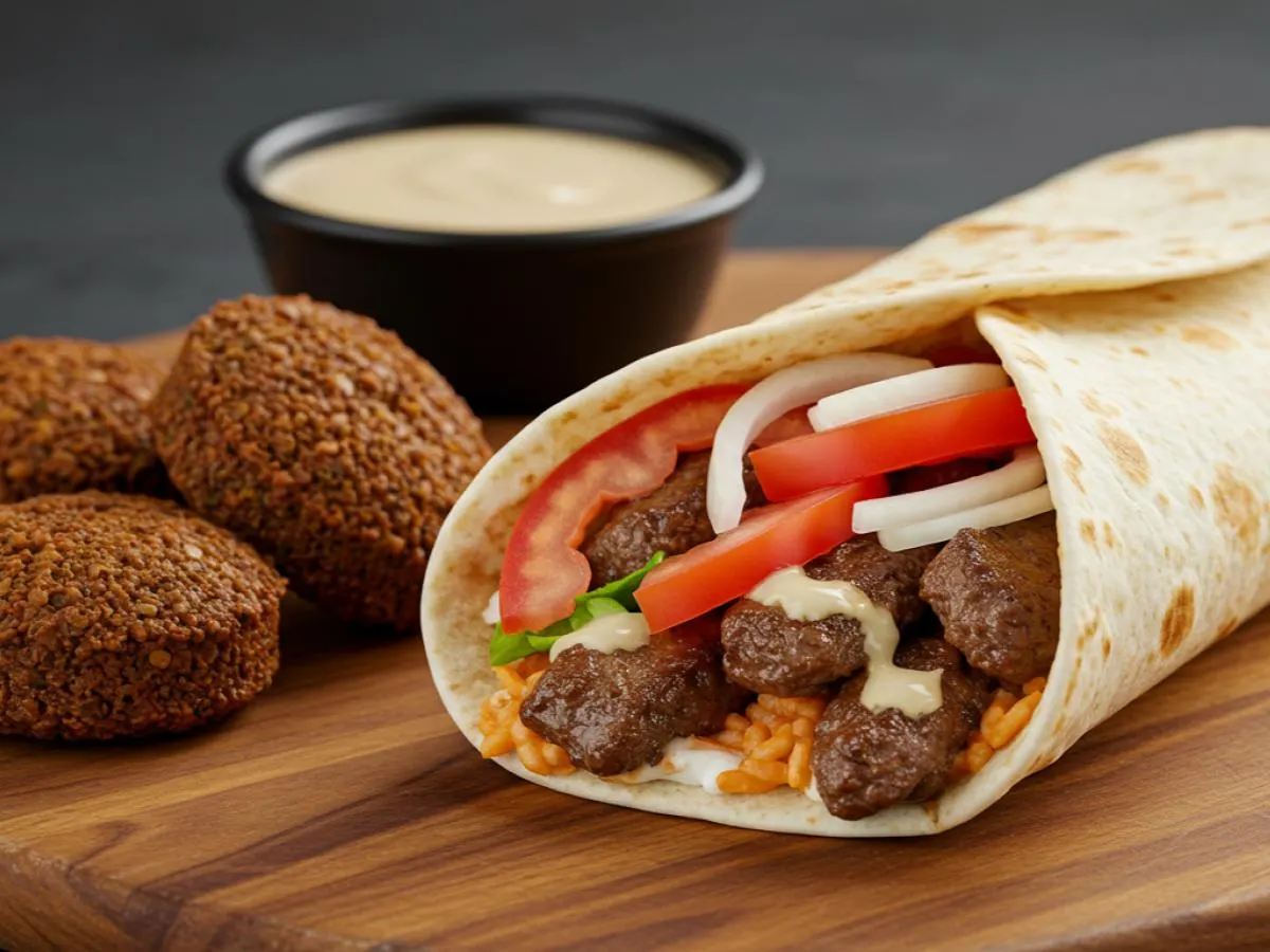 Shish Kabob Wrap With Side of Falafel
