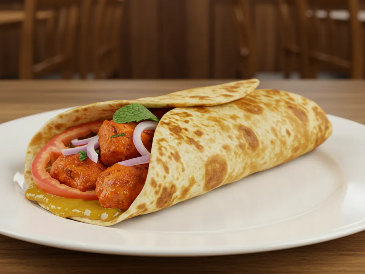 Spicy Chicken Tikka Kebab Tomato Basil Wrap