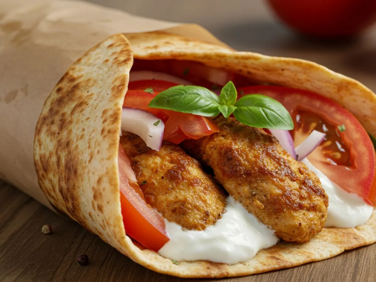 Chicken Kifta Kebab Wrap on White