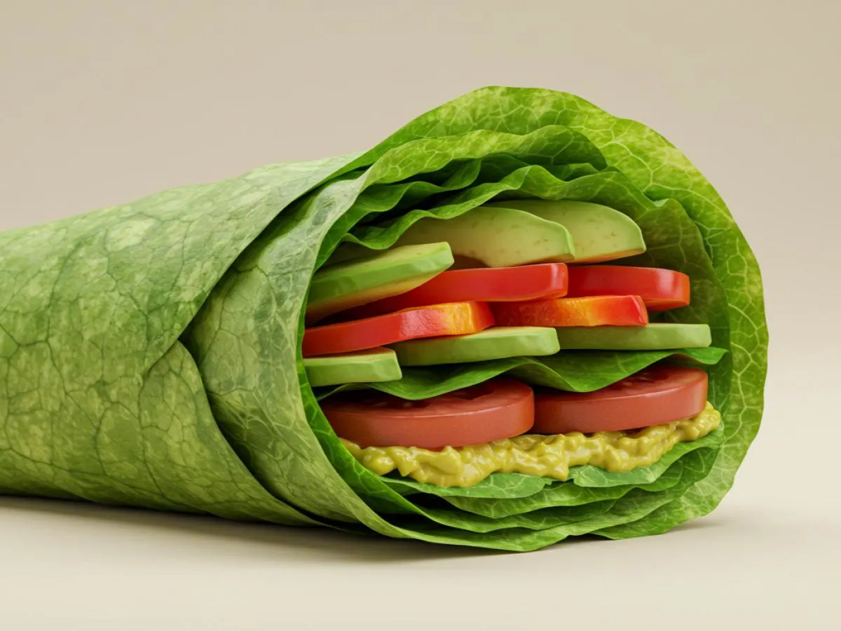 Gluten Free Vegan Tomato Avocado Lettuce Wrap