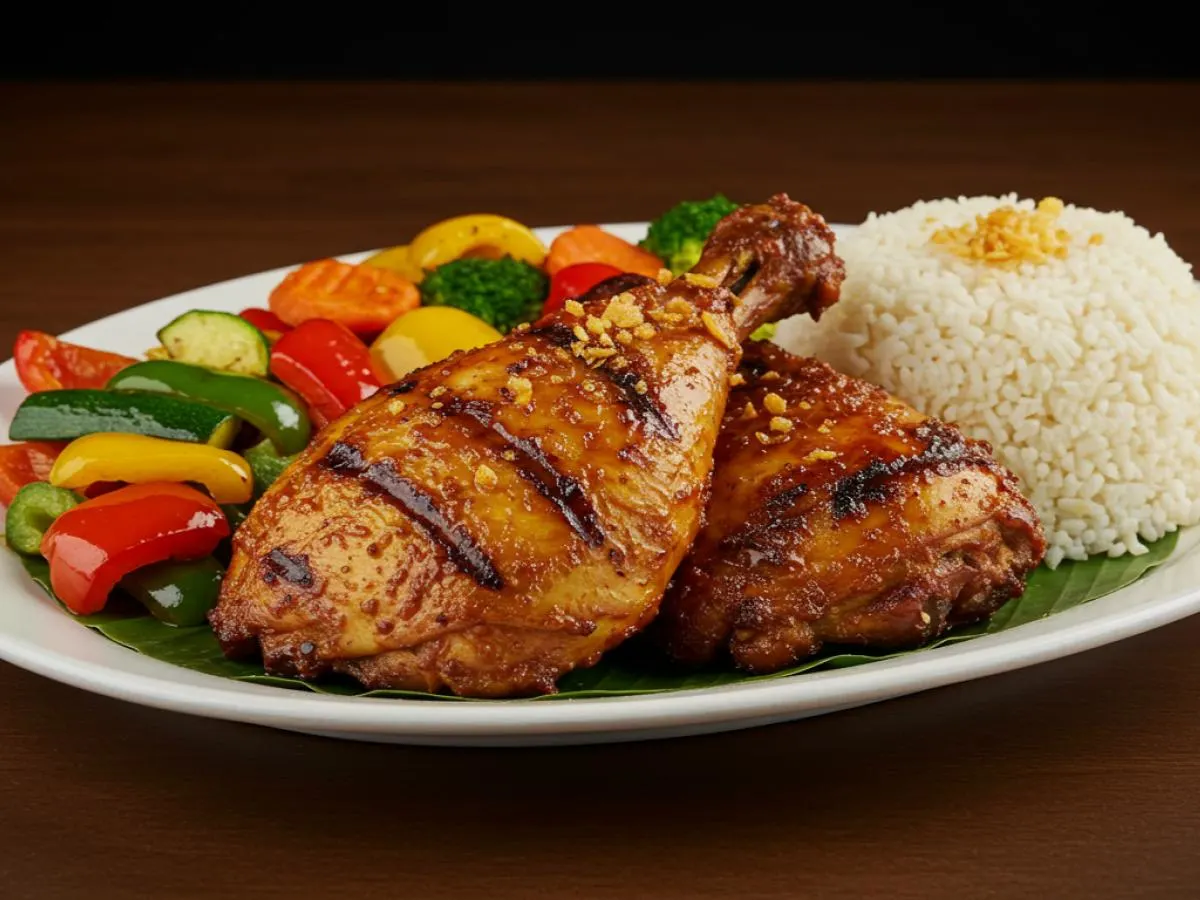Chicken Inasal with Garlic Rice and Seasonal Roasted Vegetables