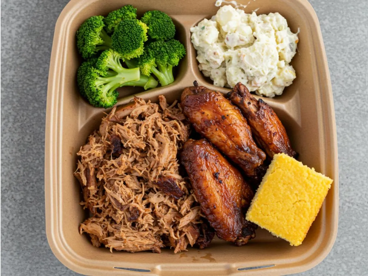 BBQ Pulled Chicken | Smoked Wings - Potato Salad | Broccoli - Cornbread BBQ Pulled Chicken | Smoked Wings - Potato Salad | Broccoli - Cornbread