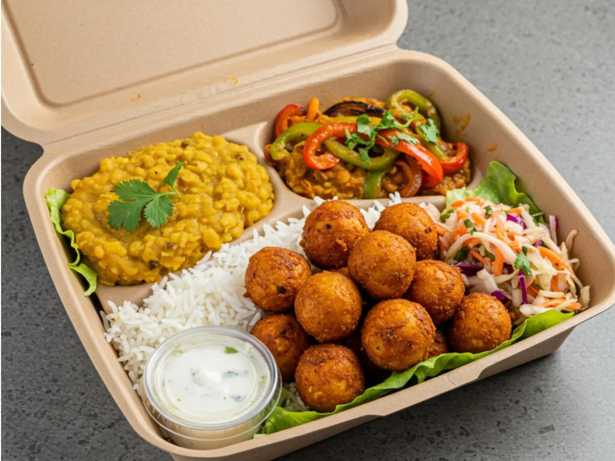 Chola Salad | White Basmati Rice | Grilled Onions & Peppers - Spicy Cabbage Slaw | Cool - Hot Chola Salad | White Basmati Rice | Grilled Onions & Peppers - Spicy Cabbage Slaw | Cool - Hot